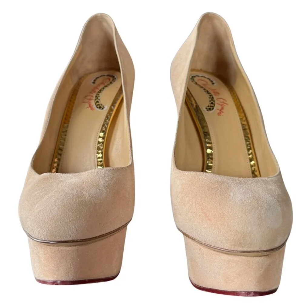 Charlotte Olympia DOLLY Platform Pumps Heels BLUSH NUDE Suede Shoes Womens 41